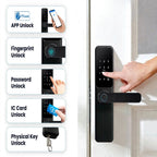 Five ways to unlock: TTLock app, fingerprint, password, IC card and physical key